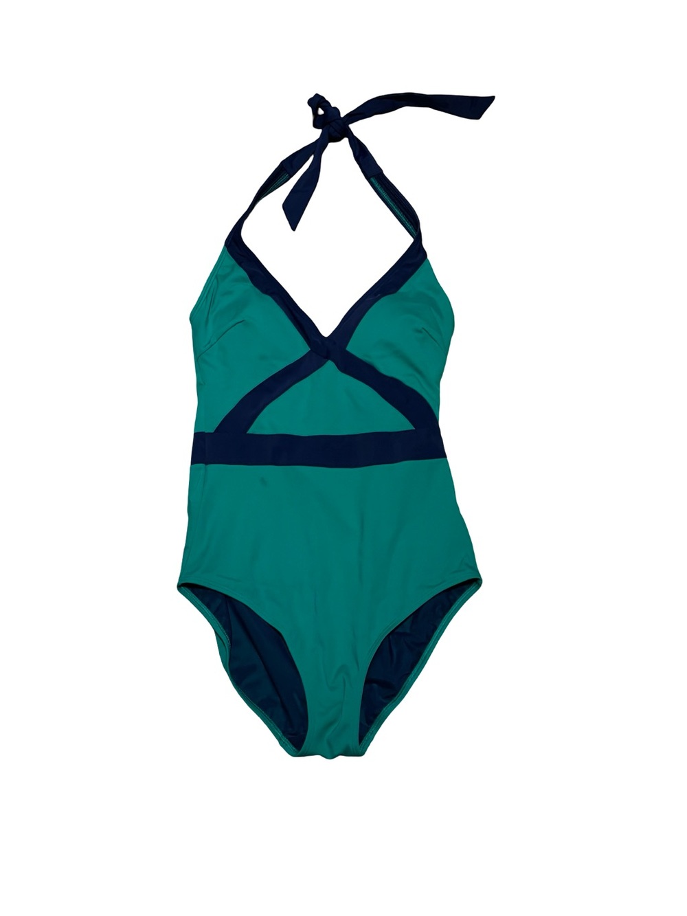 Boden Teal and Navy Halter One-Piece Quier Luxury Swimsuit Size 6L